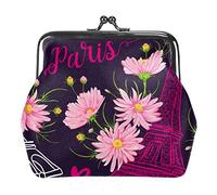 Paris. La Tour Eiffel Vintage Embrasse Les Coeurs et Les Fleurs de Camomille Rose dans Un Style Aquarelle. Dessiné à la Main rétro. TranslationHello Paris Je t'aime Porte-Monnaie Vintage Pouch Buckle
