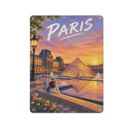 Paris Louvre Pyramid at Sunset Plaque En Métal 40x30cm Déco Maison | Décorez l'espace créatif avec des plaques métalliques décoratives pour un mur plus personnel.