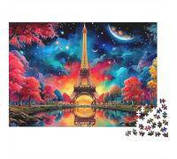 Paris Love Scene Puzzle 1000pc Adultes Tour Eiffel Arbres colorés Ciel Nocturne Cosmique Qualité supérieure épaisse Robuste vibrante stimulante Anti-Stress Jeu Famille 52x38cm/1000pcs
