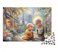 Paris Monk Scene Puzzle Difficile 1000 pièces Adultes Petits Moines Rue Parisienne Qualité supérieure épaisse Robuste Haute qualité vibrante stimulante Anti-Stress 52x38cm/1000pcs