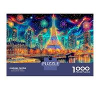 Paris Night Feux d'artifice Puzzle en Carton Extra-Épais 1000 Pièces, Skyline de la Ville Cosmique, Impossible, Difficile, Défiant, Puzzle Les Plus Bien Notés, Top Vente 38x26cm/1000pcs