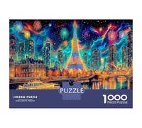 Paris Night Feux d'artifice Puzzles pour Adultes Et Enfants, 1000 Pièces Tour Eiffel ，Jeux Éducatifs Décorations Murales Cadeaux 52x38cm/1000pcs