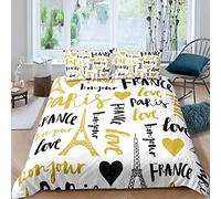 Paris Parure de Lit 200x200cm Chic Paris Paysage urbain Housse de Couette pour Enfants Femmes Adultes Tour Eiffel Parure Housse de Couette Romantique Français Voyage Chambre Collection 3 pièces