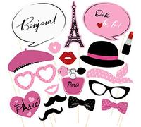 Paris Photo Booth Kit d'accessoires Paris Party Décor Décor Paris Accessoires à thème pour Anniversaire, Mariage, Enterrement de de Jeune Fille (18 pièces) Rose