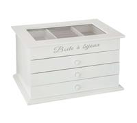 Paris Prix Atmosphera Créateur d'intérieur - Boîte à Bijoux Vitrée 3 Tiroirs Charme 25cm Blanc