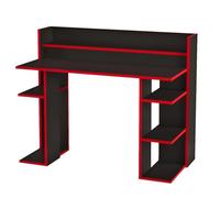 Paris Prix Bureau avec Étagères Kentin 124cm Noir & Rouge