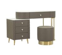 Paris Prix Coiffeuse avec Pouf Effet Marbre Sharon 120 Gris & Or