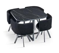Paris Prix Ensemble Table à Manger & 4 Chaises en Velours Norway 90cm Noir