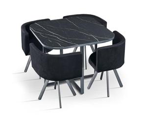 Paris Prix Ensemble Table à Manger & 4 Chaises en Velours Norway 90cm Noir