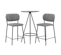 Paris Prix Ensemble Table de Bar & 2 Chaises Bistro & Bell 105cm Noir & Gris
