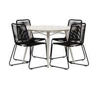 Paris Prix Ensemble Table de Jardin & 4 Chaises Lina & Lindos 120cm Beige & Noir