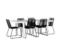 Paris Prix Ensemble Table de Jardin & 6 Chaises Merlo & Lindos 200cm Blanc & Noir