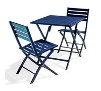 Paris Prix Ensemble Table de Jardin Pliante & 2 Chaises Marius 70cm Bleu Marine