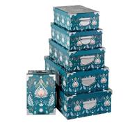 Paris Prix FIVE Simply Smart - Lot de 6 Boîtes Déco Peace 48cm Bleu Pétrole