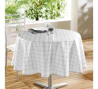 Paris Prix Nappe Ronde en Toile Cirée Abaca 160cm Gris & Blanc