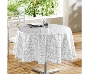 Paris Prix Nappe Ronde en Toile Cirée Abaca 160cm Gris & Blanc
