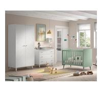 Paris Prix Pack - Lit Bébé, Armoire & Commode Billy 60x120cm Blanc & Vert