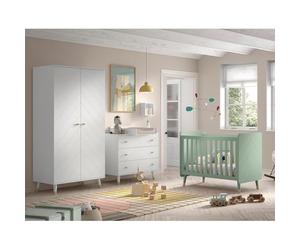 Paris Prix Pack - Lit Bébé, Armoire & Commode Billy 60x120cm Blanc & Vert