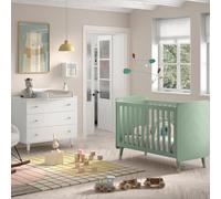 Paris Prix Pack - Lit Bébé, Commode & Plan à Langer Billy 60x120cm Blanc & Vert