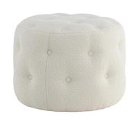 Paris Prix Pouf Capitonné Tissu Bouclette Benjamin 55cm Blanc