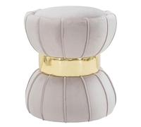 Paris Prix Pouf Design en Velours Flower 44cm Gris & Or