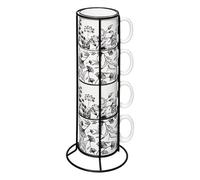 Paris Prix Secret de Gourmet - Lot de 4 Mugs sur Rack White Floral 24cl Blanc