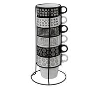 Paris Prix Secret de Gourmet - Lot de 6 Mugs sur Rack Ethnik 26cl Noir & Blanc