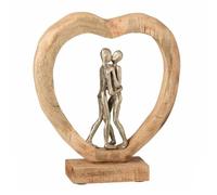 Paris Prix Statue Déco en Bois Couple & Cœur 35cm Naturel
