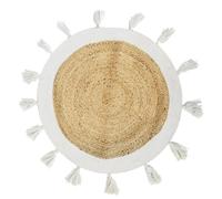 Paris Prix Tapis Rond en Jute Pompons 80cm Blanc