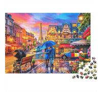 Paris Rainy Street Jigsaw Puzzles 1000Pc Recycled Material City Twilight Puzzle pour Enfants Amusant Present & Activité for Home Ideal for De l'enfant Birthday Gift 52x38cm/1000pcs