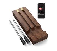 Paris-Rhône - Thermomètre de cuisson connecté - Autonomie 36h, Boîtier de charge en bambou, magnétique, sonde de température intelligente, barbecue, rotissoire, air fryer, portée 100m (2 sondes)