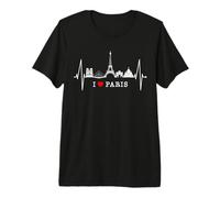 Paris Skyline Battement de Cœur I Love Tour Eiffel Amour T-Shirt Haut de Gamme