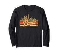Paris Skyline & France Retro Stripes - French Pride Manche Longue