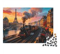 Paris Steam Train 1000 Pièces Puzzle Recycled Vintage Cityscape Senior Puzzles Accessoires de Jeu de Soirée Developing Boy & Girl‘s Intelligence Educational Amusant 38x26cm/1000 Pièces