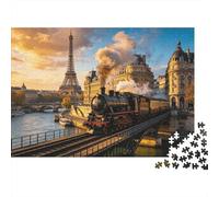 Paris Steam Train Puzzles 1000 Pièces Recyclé Paper Eiffel Tower Puzzle pour Garçons et Filles Amusant Present & Activity pour la Maison Excellent Cadeau for Child‘s Birthday 70x50cm/1000 Pièces