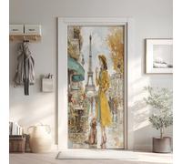 Paris Sticker Mural, Tour Eiffel Autocollants De Porte Muraux Décoration Poster Murale, France Stickers de Porte Imperméable Vinyle 90x200 cm