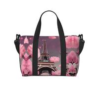 Paris Street Eiffel Sac de sport à imprimé floral - Rose - Sac de sport à bandoulière pour femmes et hommes - Noir - Taille unique, noir, One Size