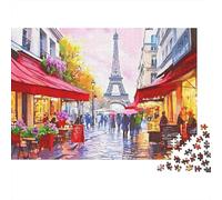 Paris Street Scene 1000 pièces Puzzle Café Paris Auvent Rouge Adulte Carton Décompression Cadeaux Femme Homme 38x26cm
