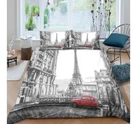 Paris street scène Linge de Lit Microfibre résistante 3 pièces 3D Imprimée Léger Vintage car in Housse de Couette avec Taie d'oreiller Entretien Facile for Chambre de adolescents Single（140x200cm）