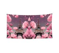 Paris Street Tour Eiffel Bannière de vacances de Noël à imprimé floral rose Décoration d'intérieur ou d'extérieur pour fête, porche, bar, toile de fond festive à suspendre