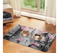 Paris Street Tour Eiffel Tapis d'alimentation avec dessus en polyuréthane absorbant l'eau et base en caoutchouc antidérapant pour chats, chiens et animaux de compagnie, 30 x 45 cm