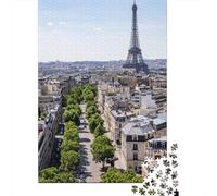 Paris Street View with Eiffel Tower Puzzle pour Adultes, 1000 Pièces, 52x38cm/1000pcs, Carton Blanc Lisse pour Le Tri; À Compléter en Plusieurs Sessions