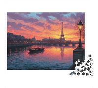 Paris Sunset River Colourful Paris Riverside Dusk 1000 Pieces Adult Jigsaws for Adults & Kids Fun Rainy Day Activity 38x26cm/1000pcs
