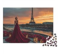 Paris Sunset View 1000 pièces Puzzle Femme Robe Rouge Paris Adulte Carton Décompression Idée Cadeau