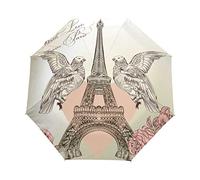 Paris Tour Amour Oiseau Parapluie Pliable Pliant à Ouverture Automatique Parapluies Pliant Coupe-Vent pour Voyager Plage Femmes Enfants Homme Fille