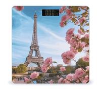 Paris Tour Eiffel avec échelle de fleurs pour poids corporel, balance numérique de salle de bain, balance corporelle de haute précision avec plate-forme en verre trempé, grand écran LCD, balance de