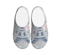 Paris Tour Eiffel Pantoufles Femme Flanelle Pantoufles Maison Pantoufles pour Homme Romantique Ville Antidérapante Chaussures Hiver Chaudes pour Intérieur Extérieur, multicolore, 3X-Large