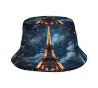 Paris, Tower - Chapeau bob de plage réversible - Unisexe - Pour adulte - 5 panneaux - Noir