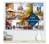 Paris, ville d'amour (Calendrier mural haut de gamme 2027 DIN A2 vertical), CALVENDO calendrier mensuel: Aquarelles avec des monuments de Paris