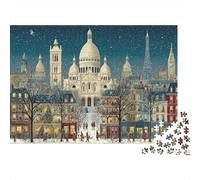 Paris Winter Scene 1000 pièces Puzzle Basilique du Sacré-Cœur Paris Adulte Carton Décompression Difficile Décoration Murale 52x38cm